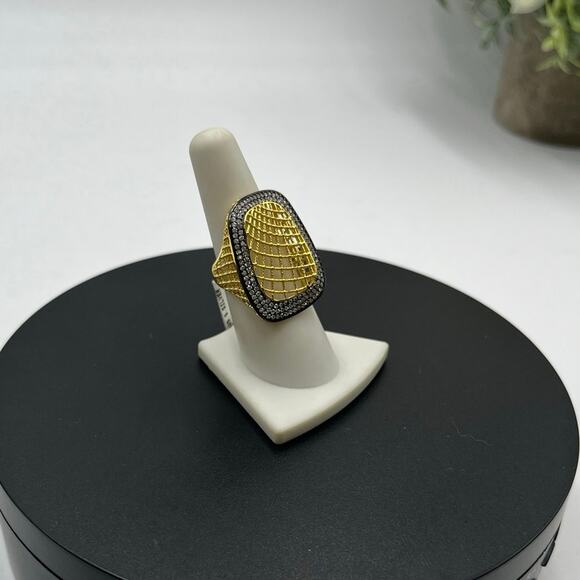 Sterling Silver Vermeil Signed Spider Web Weave CZ Pave Ring Sz 7.5 New - Picture 1 of 11